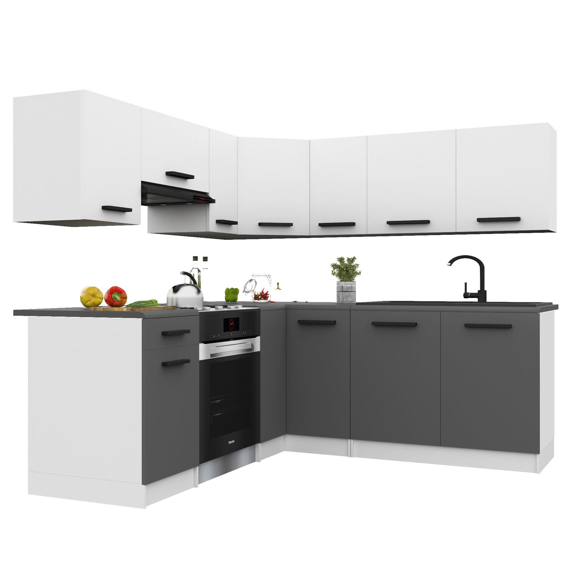 KÜCHENZEILE Italia 6 360 cm, mit Arbeitsplatten, Weiß-Grau Matt - Weiß/Grau, Holz (360/143/60cm) - B BELINI GROUP