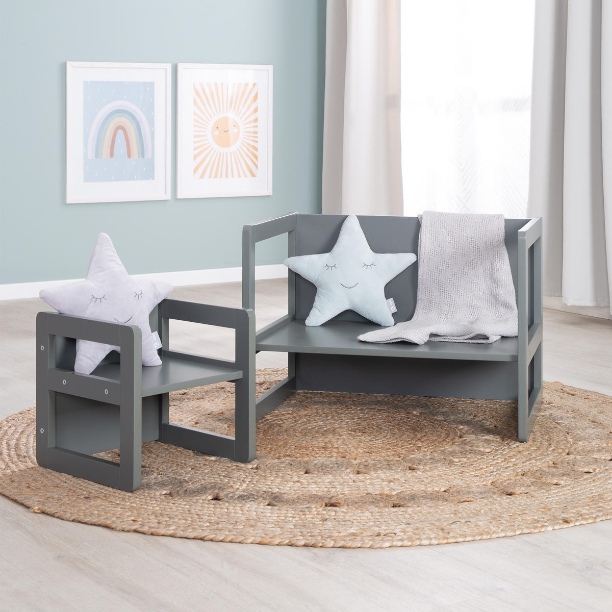 KINDERSITZGRUPPE 3in1 - Anthrazit, Holzwerkstoff (61/30/44cm) - Roba