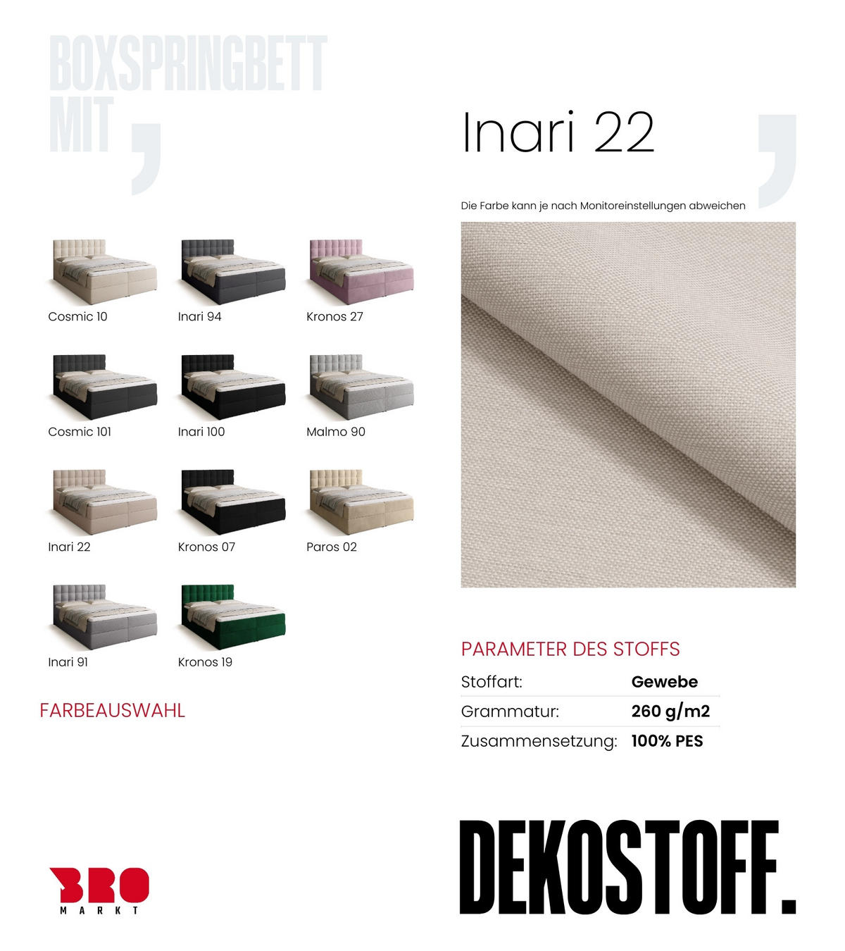 BOXBETT Detroit mit Topper 160/200 Beige - Creme, Textil (160/200cm) - Bromarkt