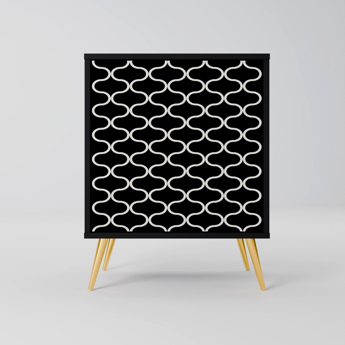 SIDEBOARD TESSELATED BLACKNESS, Schwarz, 57,5x42x70,5 cm, Schwarze Metall-Sternfüße - Multicolor/Schwarz, Holzwerkstoff/Metall (57.5/70.5/42cm) - SpaceRebels