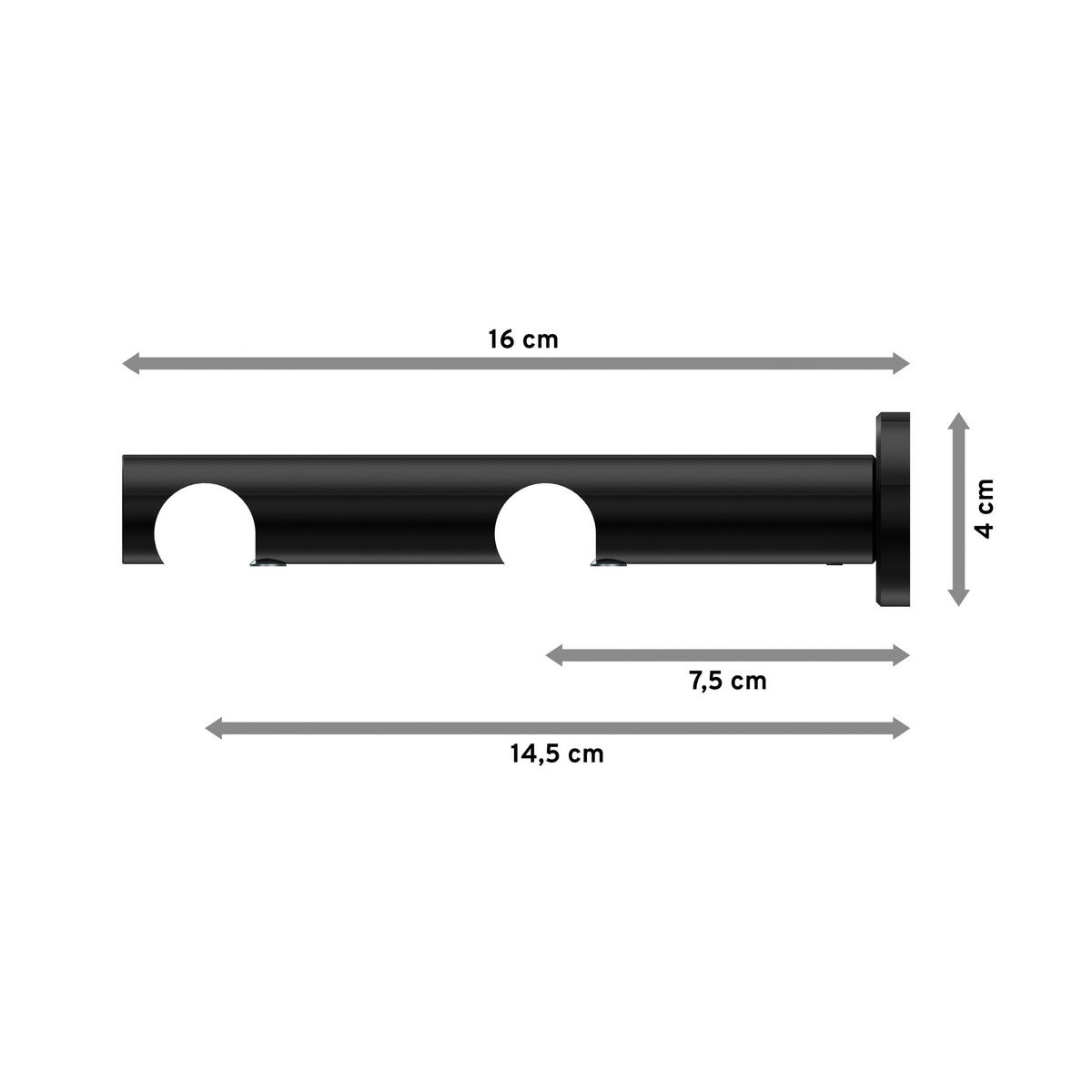 TRÄGER FÜR GARDINENSTANGEN 20 mm Ø, Platon 2-läufig, Schwarz - Schwarz, Metall (16/4/4cm) - INTERDECO