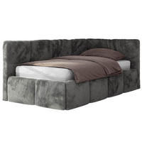 JUGENDBETT ARVO 90/200 - Dunkelgrau Plüsch - Multipocket-Matratze - Rechts Seite - Dunkelgrau, Textil (90/200cm) - MKS