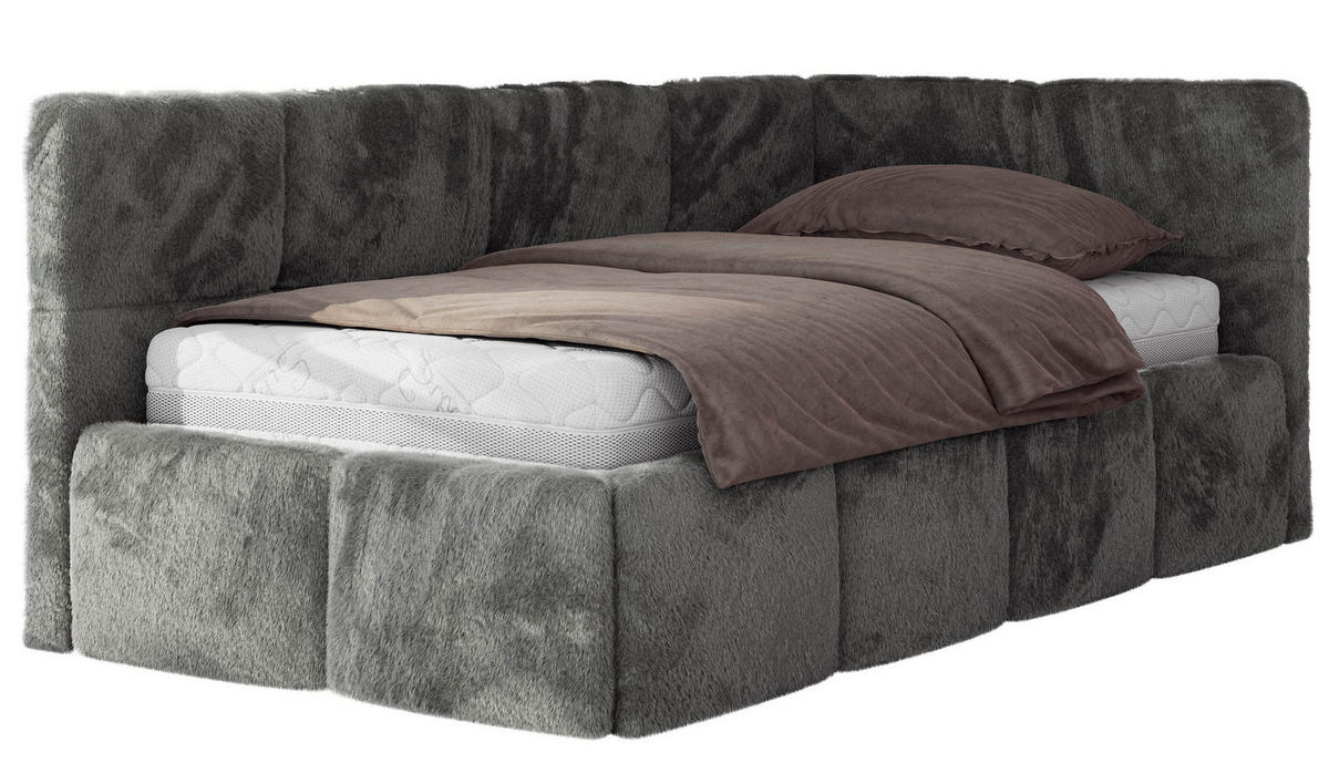 JUGENDBETT ARVO 90/200 - Dunkelgrau Plüsch - Multipocket-Matratze - Rechts Seite - Dunkelgrau, Textil (90/200cm) - MKS