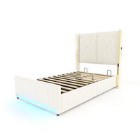 POLSTERBETT 90x200cm, Kopfteil gepolstert, Taschen, USB, LED, Hydraulik, Stauraum - Beige, Textil (90/200cm)