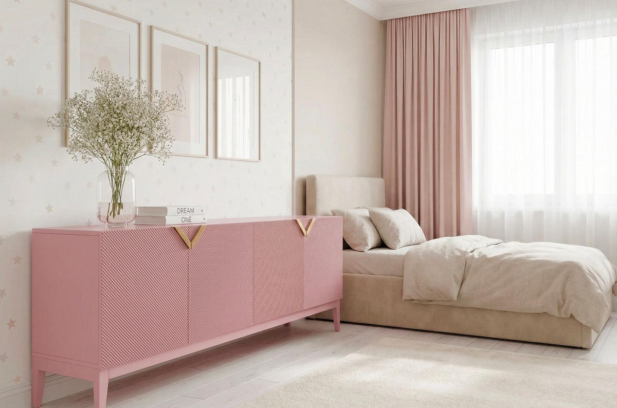 SIDEBOARD Demi Long, Pink-Gold, Mit Gefrästen Fronten, Massive Buche - Rosa, Holz/Holzwerkstoff (201.5/70/42cm) - Visby