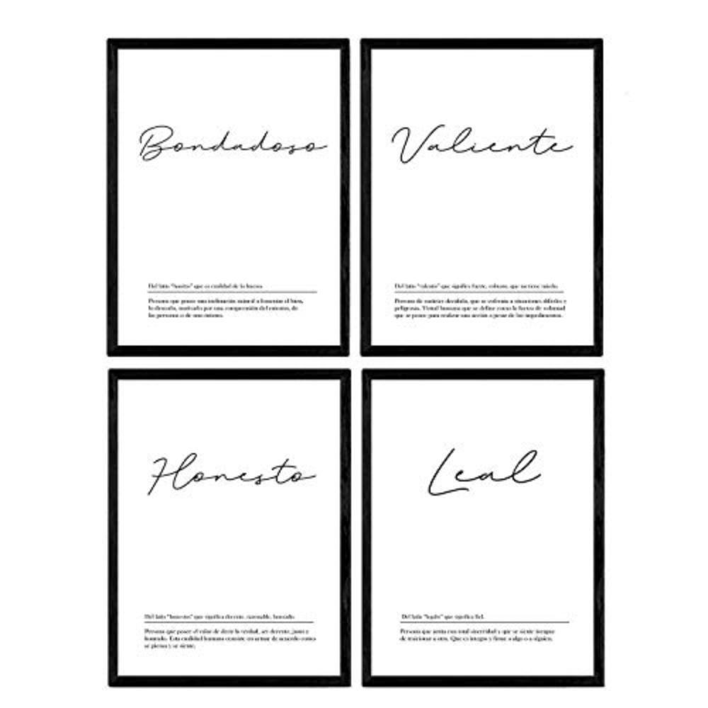 POSTER Set mit 4 WörterDefinitionen A3 Schwarzer Rahmen - Schwarz, Papier (29.7/3cm) - Nacnic