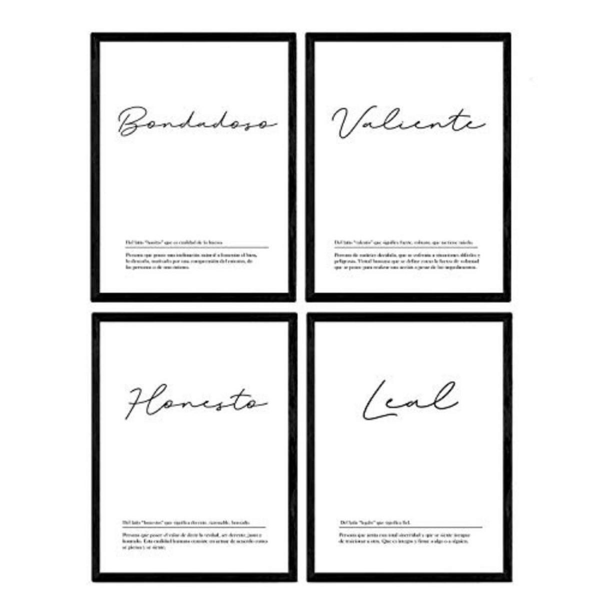 POSTER Set mit 4 WörterDefinitionen A3 Schwarzer Rahmen - Schwarz, Papier (29.7/3cm) - Nacnic