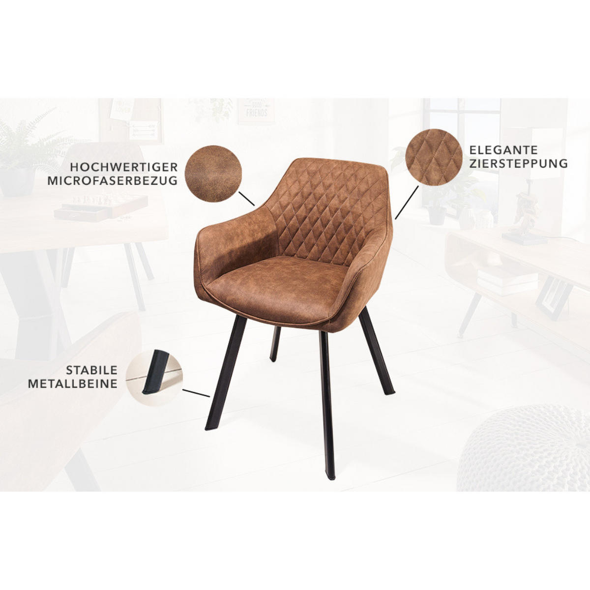 STUHL PALERMO Microfaser Hellbraun - Hellbraun/Schwarz, Textil/Metall (57/84/46cm) - riess-ambiente