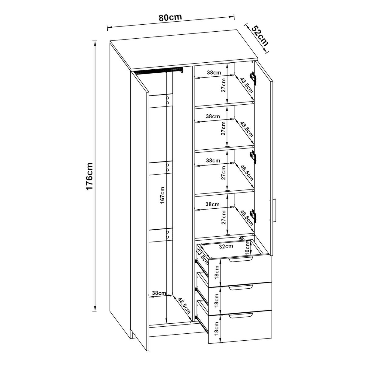 KLEIDERSCHRANK Eiselfing - Grau, Holzwerkstoff (80/176/52cm) - [en.casa]