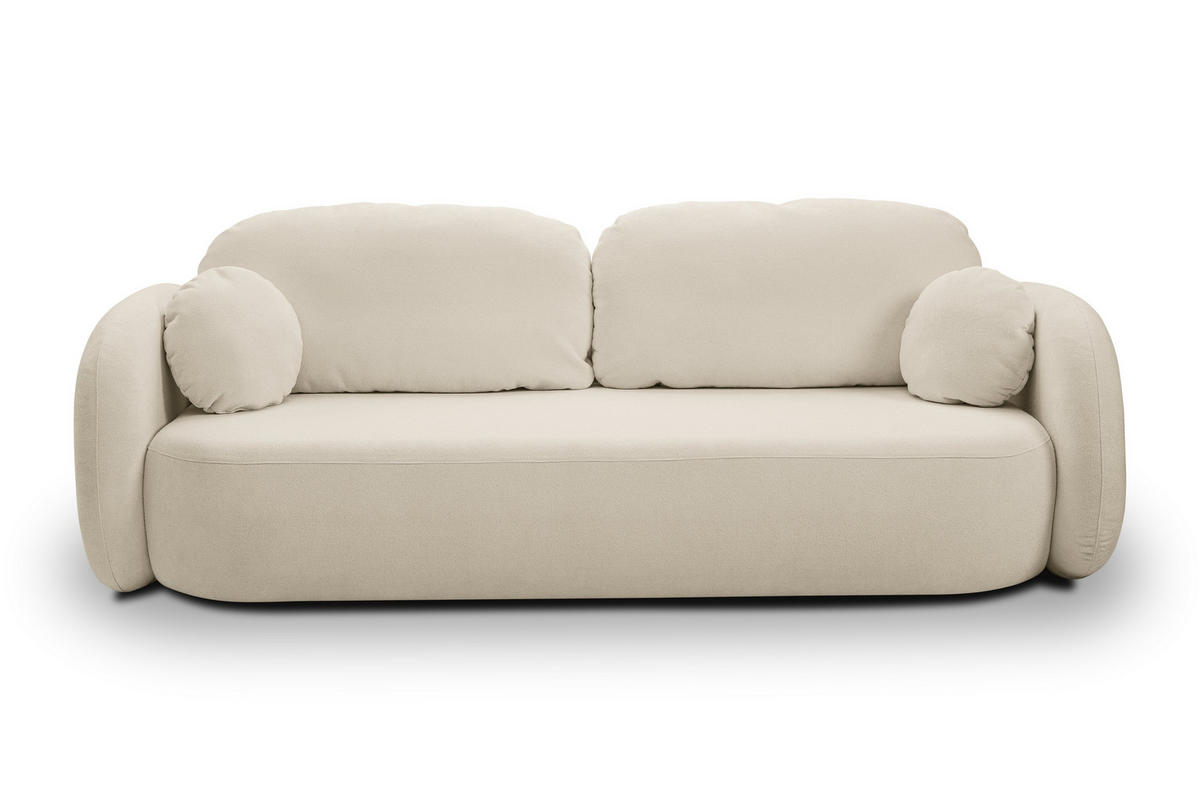 BETTSOFA AMICO Ecru Bucle-Stoff mit Schlaffunktion - Ecru, Holz (238/86.5/101cm) - MASSENO