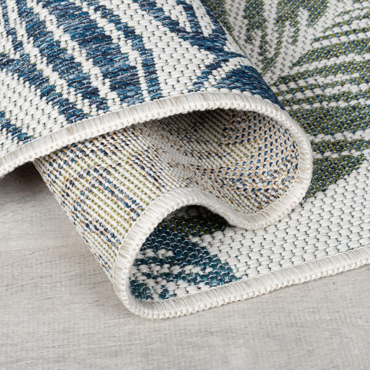 TEPPICH Outdoor Naturmotive Muster, Floral, Balkon schmutzabweisend Blau-Grün Rechteckig 120x170 - Grün, Textil (120/170cm) - KADIMA DESIGN