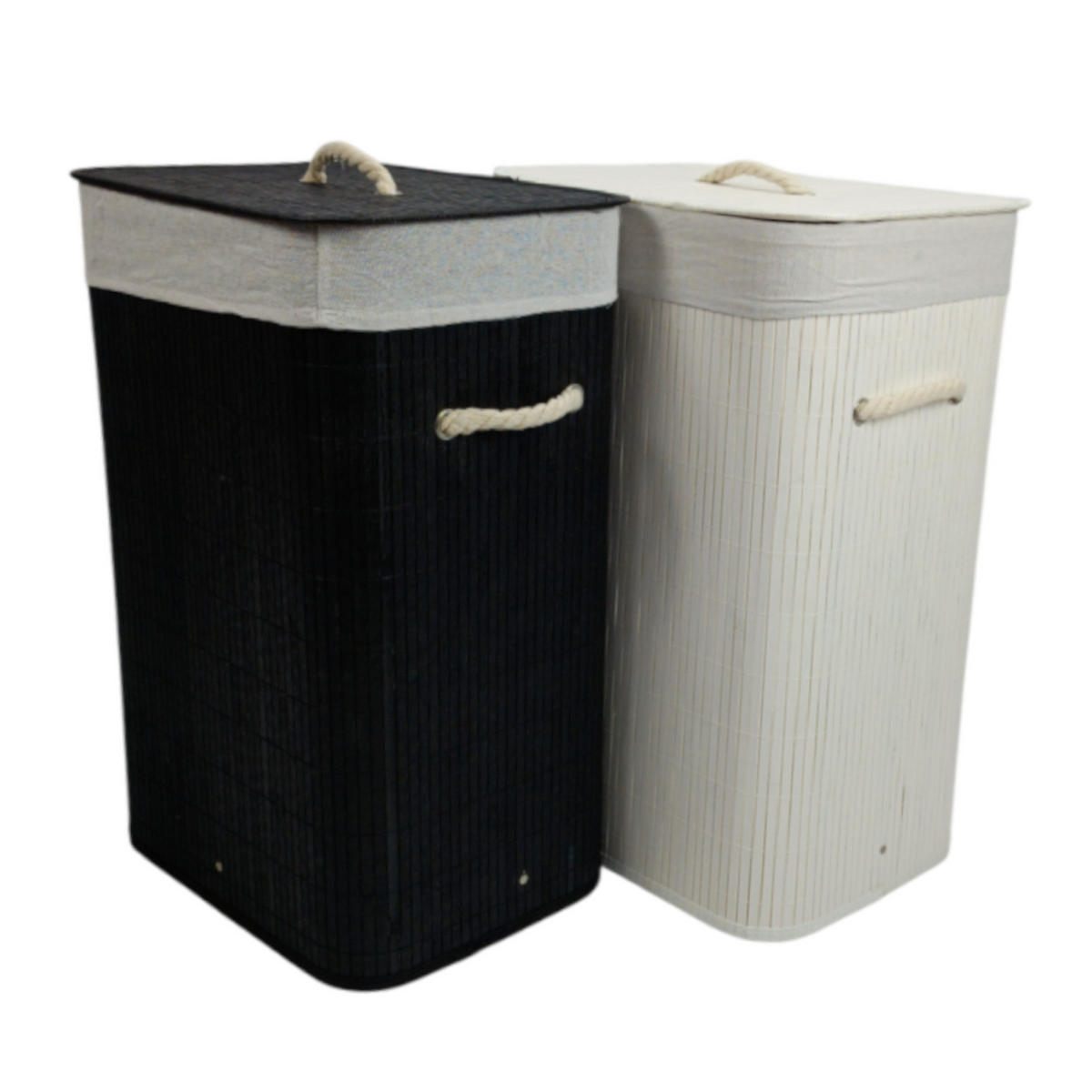 WÄSCHEKORB Bambus Schwarz mit Deckel 60x40x30 cm - Schwarz, Holzwerkstoff (40/60/30cm) - Begryf