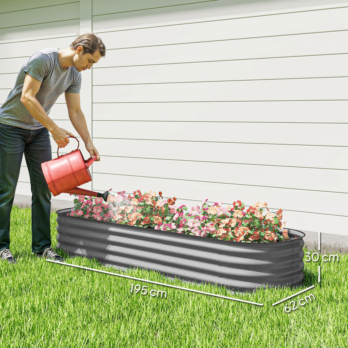 PFLANZENBEET, Kräuterbeet für Garten, Balkon, Silber, 195 x 62 x 30 cm - Silberfarben, Metall (62/30/195cm) - Outsunny