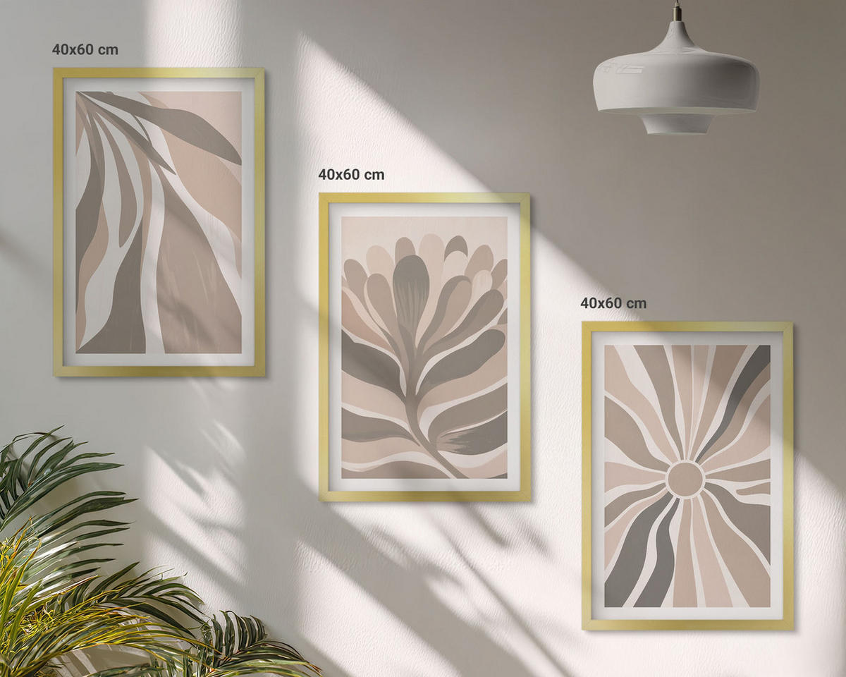 BILDER SET 3er Set - 40x60 cm Goldrahmen - Abstrakte Pflanzenmuster - Goldfarben, Kunststoff (40/60cm) - TULUP