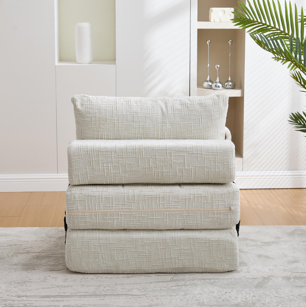 SCHLAFSESSEL klappbar 79x180 cm Chenille Beige mit Kissen - Beige, Kunststoff (79/57/79cm) - Beauniv