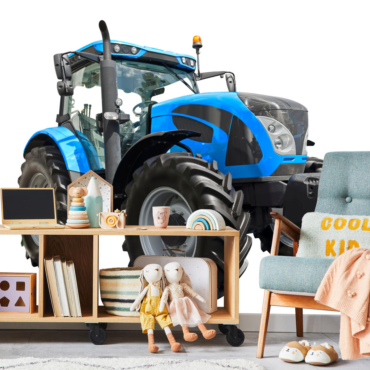 FOTOTAPETE für Jugendzimmer Blauer Traktor Landwirtschaft 350x256 - Blau/Schwarz, Papier (350/256cm) - Muralo