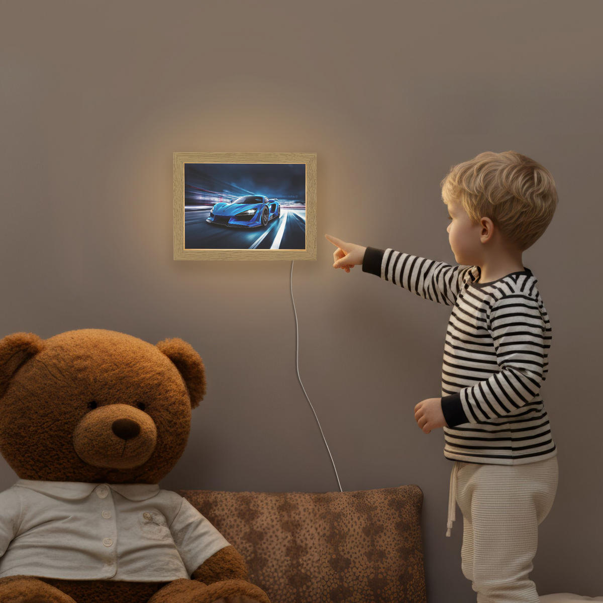 NACHTTISCHLAMPE Auto - Blau - Jungen - Kind 20x15 cm - Blau, Holzwerkstoff (8/20/15cm)