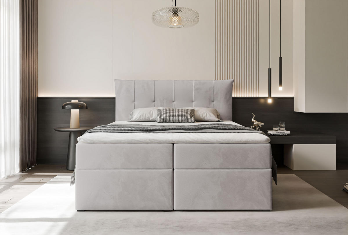 BOXBETT CHESTER 200/200 cm mit Matratze und Topper, Grau - Grau, Holzwerkstoff/Textil (200/200cm) - Idohome