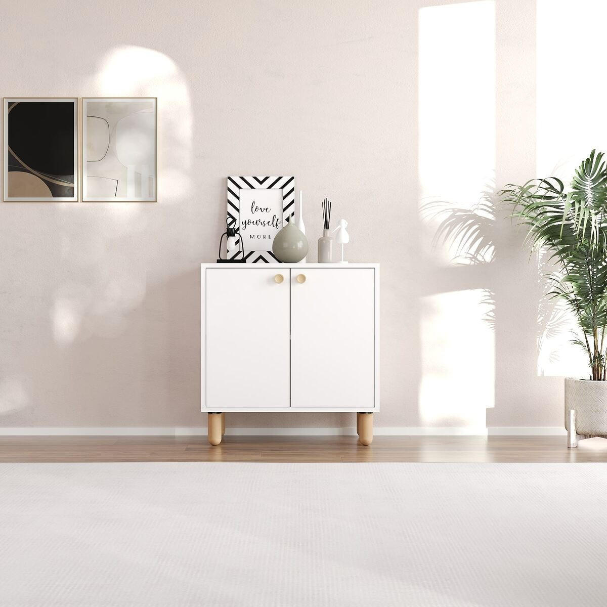 SIDEBOARD mit 2 Türen und Füßen aus massivem Buchenholz 36/72/73 cm - Weiß, Holzwerkstoff (36/73/43cm) - Calicosy