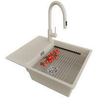 GRANITSPÜLE San Francisco, 2-er set Beige 62/50 cm 1 Becken + Küchenarmatur 40/20 cm + Ablauf-Set + Aufrollbare Abtropffläche ab 50er Unterschrank - Chromfarben/Beige, Kunststoff (62/20/50cm) - Primagran