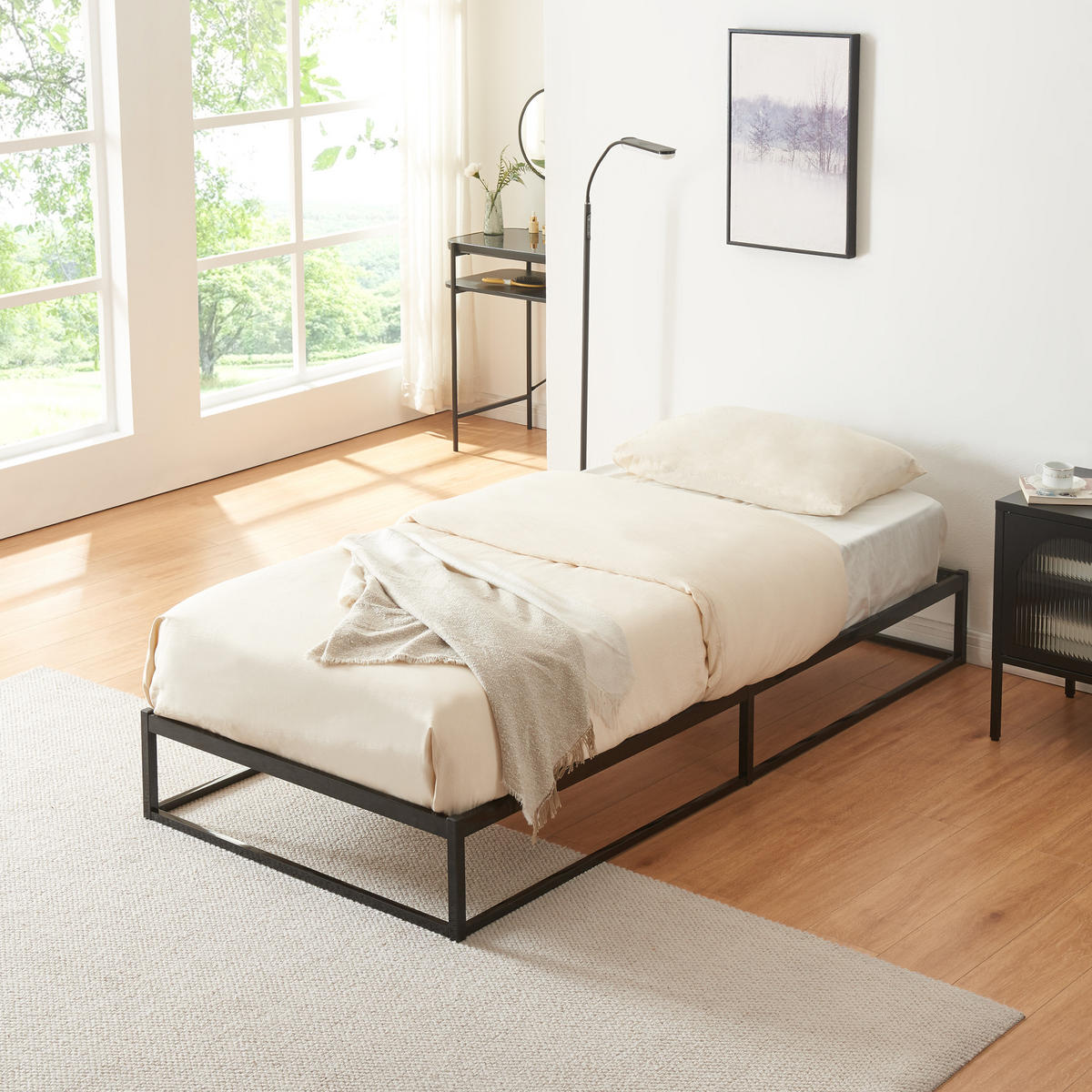 METALLBETT Trerunta - Schwarz, Metall (90/200cm) - [en.casa]