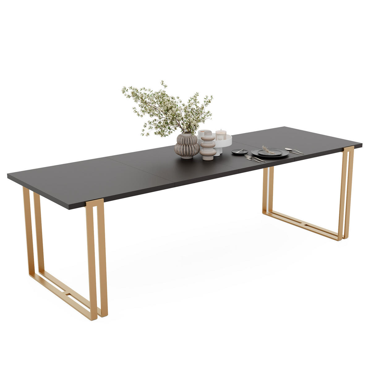 TISCH ausziehbar aus MDF, Schwarz - Goldfarben/Schwarz, Holzwerkstoff (160/80/76cm) - Idohome