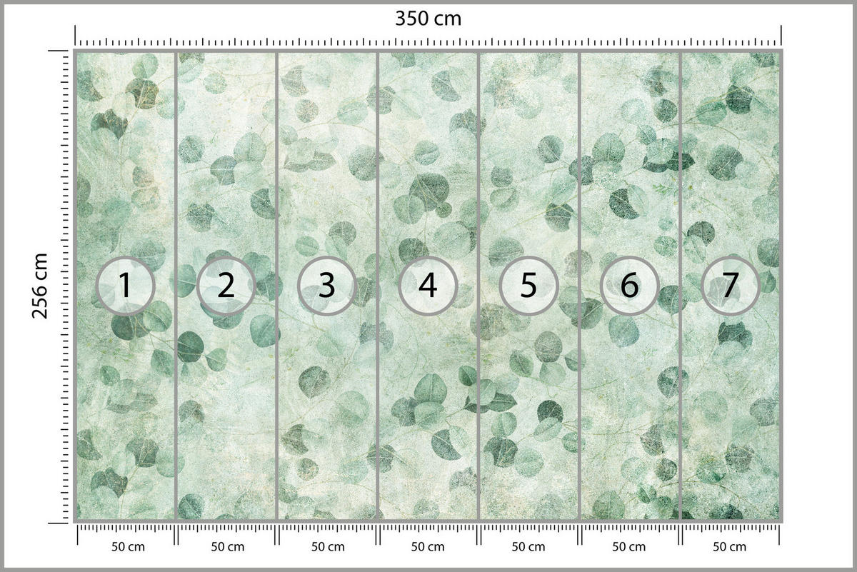 FOTOTAPETE Grüne Blätter Beton Optik Natur 350x256 - Grün, Papier (350/256cm) - Muralo