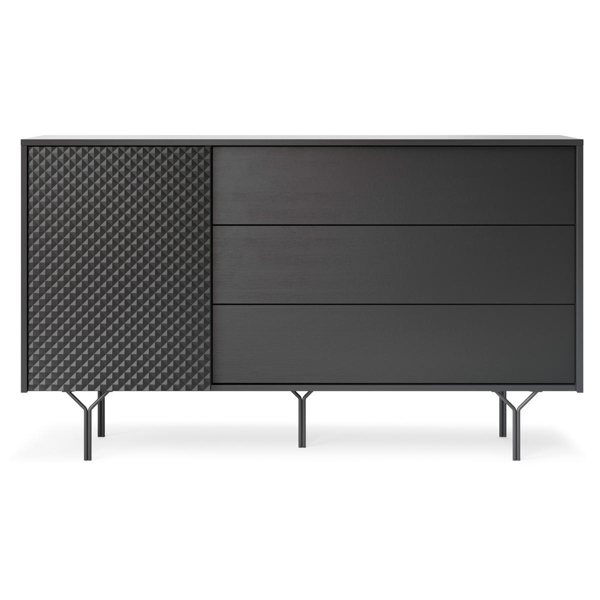 SIDEBOARD NEROCCI 144/83/38 cm mit 3 Schubladen 1 Türen Schwarz - Schwarz, Holzwerkstoff (144/83/38cm) - MASSENO