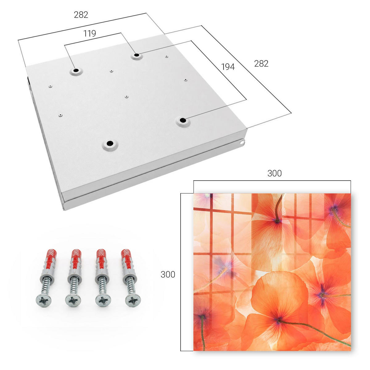 SCHLÜSSELBOX Weiß 30x30 cm – Türöffnung nach rechts - Blumenekstase - Orange, Metall (30/30/5cm) - TULUP