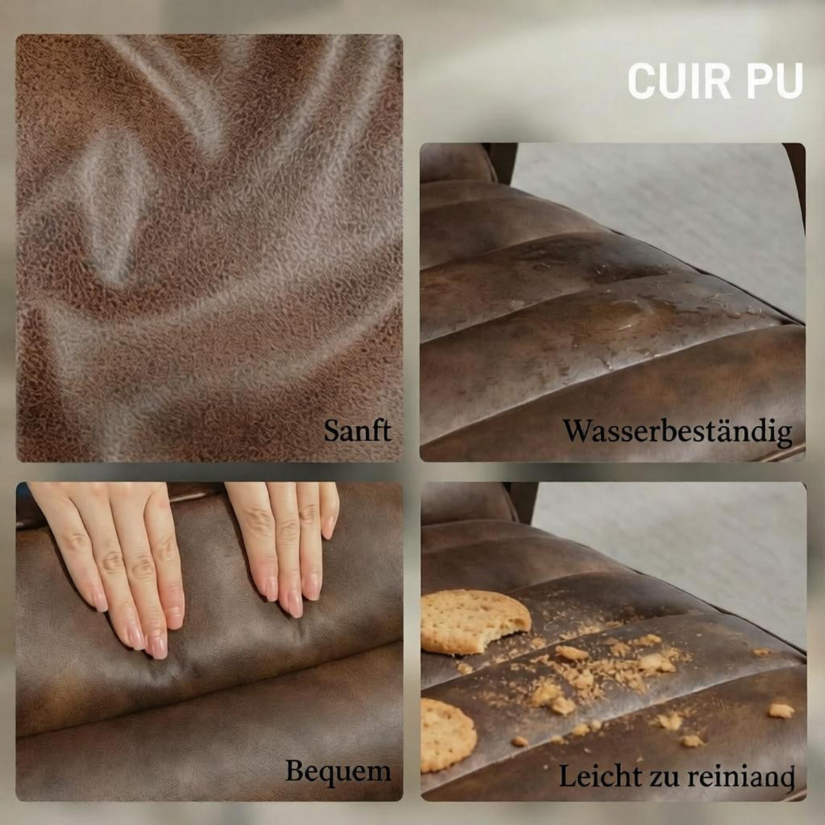 SESSEL Massivholz mit PU-Bezug, DE-42176, Braun antik - Braun, Holz (86/79/64cm) - ComfortXL