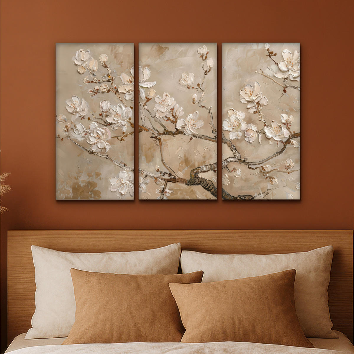 LEINWANDBILD 3er Set Beige - Blüte - Modern 90x60 cm - Greige, Textil (90/60cm) - MuchoWow