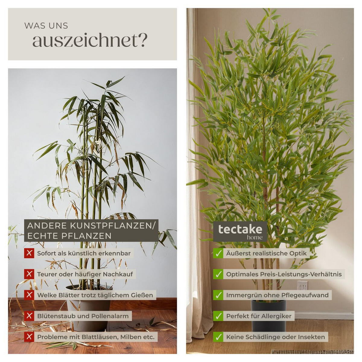 KÜNSTLICHER-BAMBUSBAUM Bambosa,stabiler Kunststoff-Blumentopf,grün - Grün, Kunststoff (120cm) - tectake