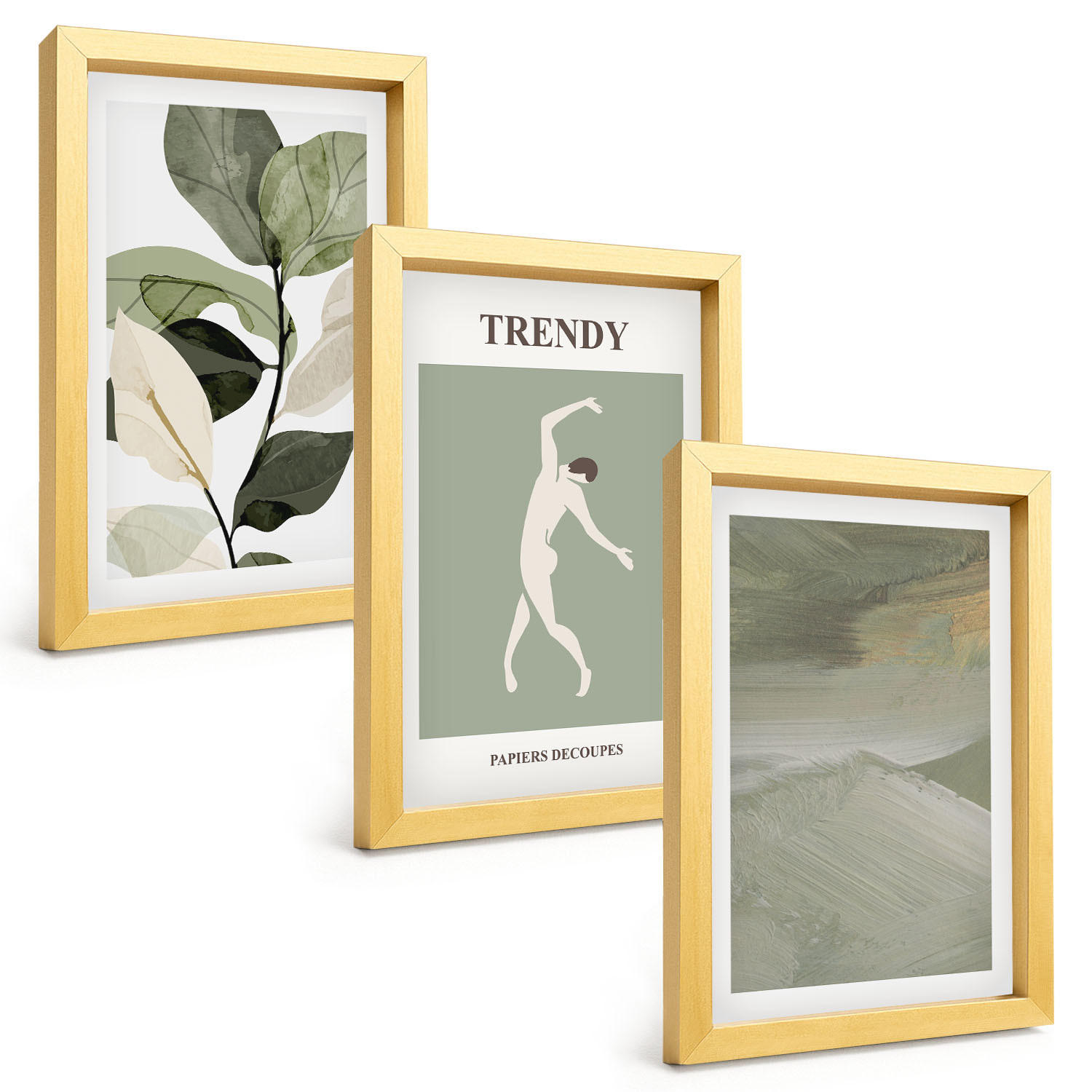 BILDER SET 3er Set - 20x30 cm Goldrahmen - Abstrakte Pflanzensilhouettenmuster - Goldfarben, Kunststoff (20/30cm) - TULUP