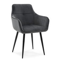 STUHL QUATTRO gepolstert mit Steppung - grau - Samt Velours - Schwarz/Grau, Textil/Metall (58/88/58cm) - NEW HOME
