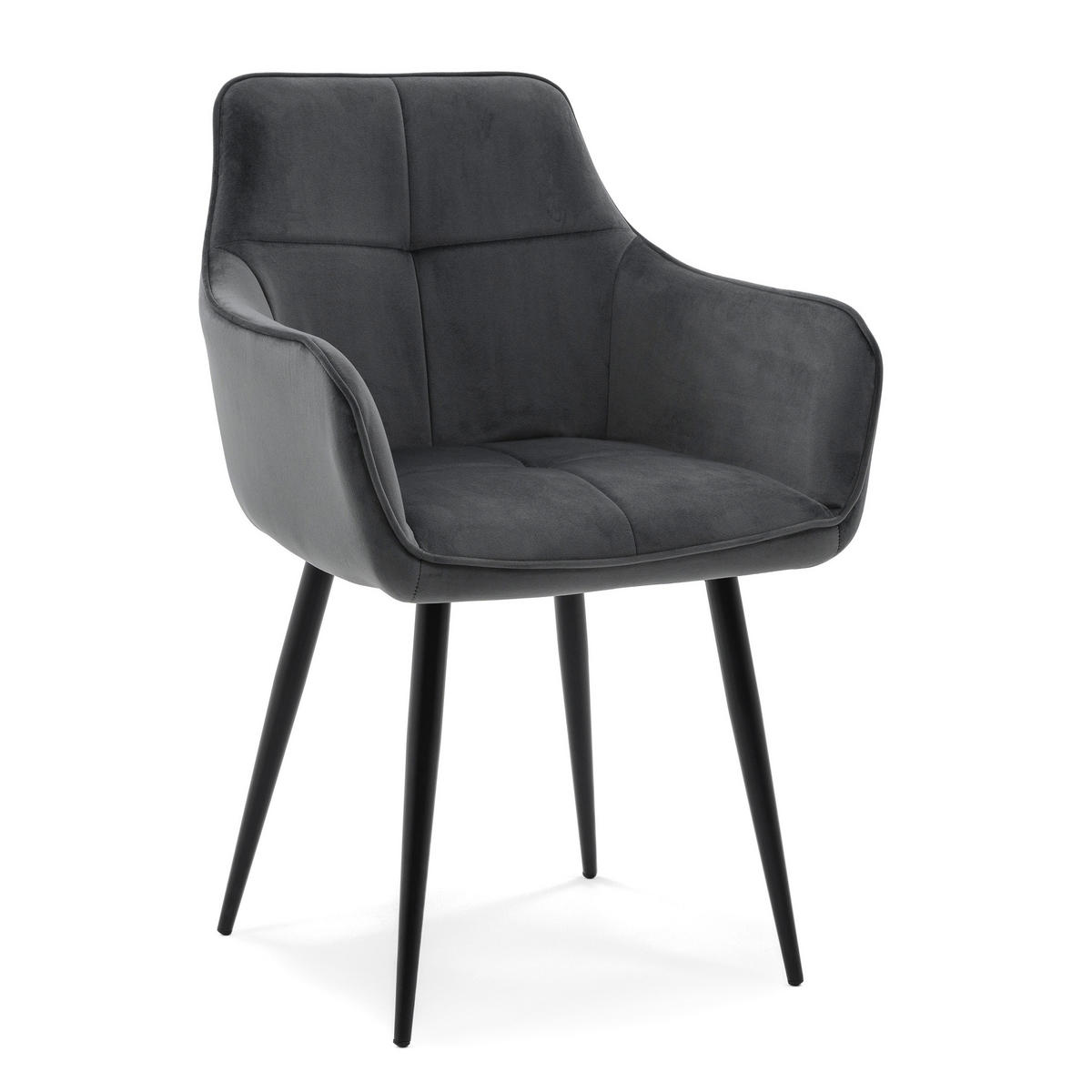 STUHL QUATTRO gepolstert mit Steppung - grau - Samt Velours - Schwarz/Grau, Textil/Metall (58/88/58cm) - NEW HOME