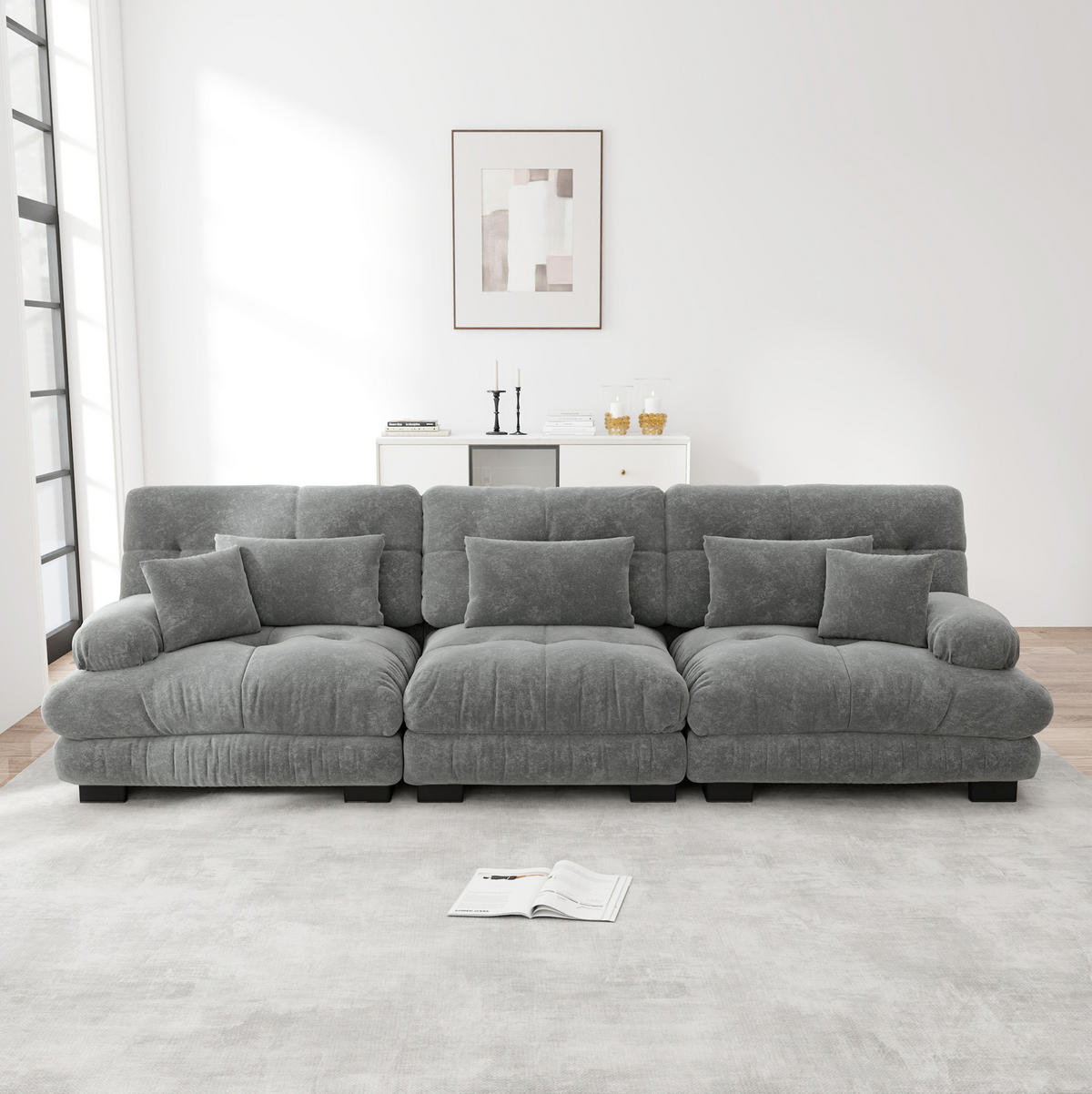 3-SITZER 313/77/81 cm Ecksofa grau aus Chenille mit Tiefensitz - Grau, Textil (77/81/313cm) - OKWISH
