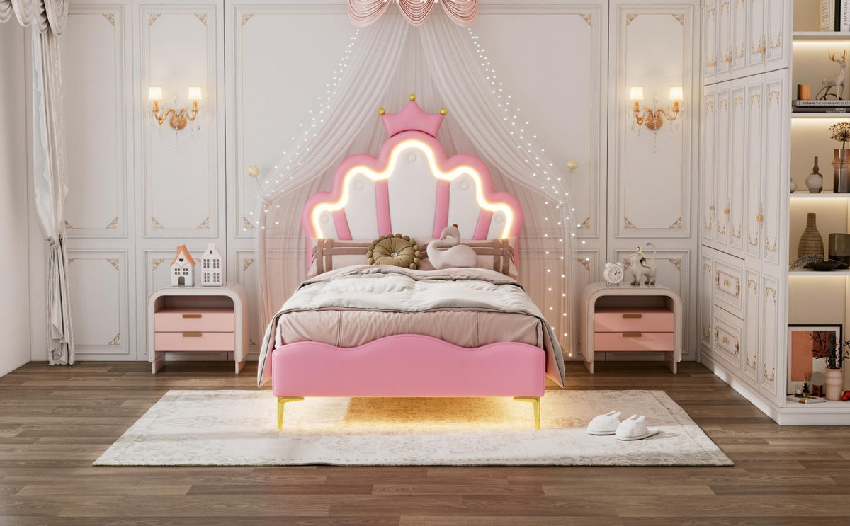 KINDERBETT 90/200 cm rosa mit LED - Rosa, Holz