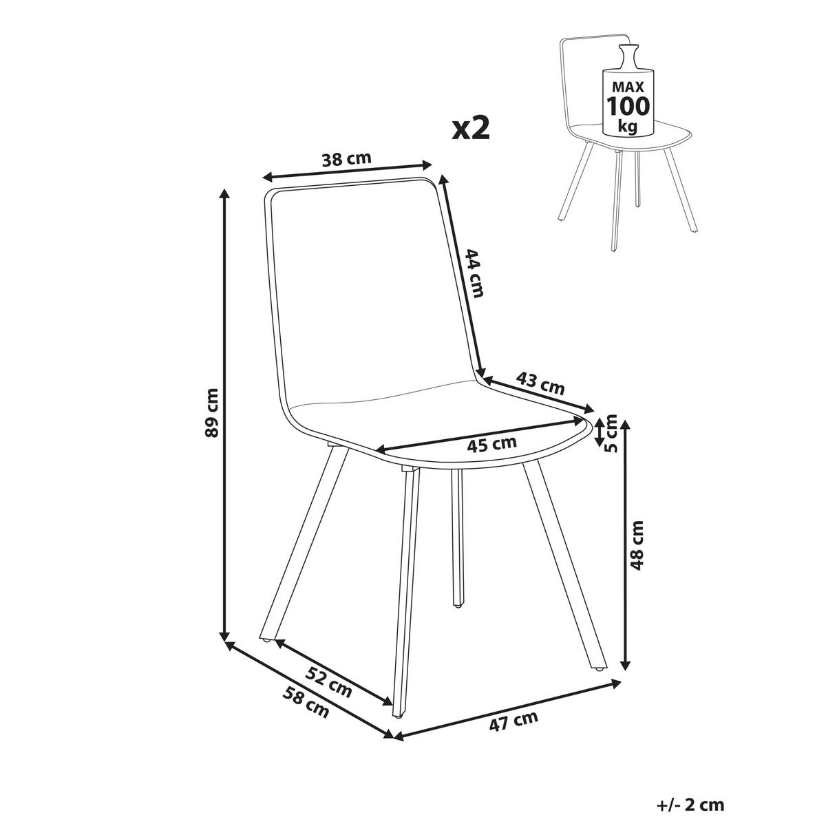 ESSZIMMERSTUHL 2er-Set Hellbeige Carver - Beige, Textil (47/89/58cm) - Beliani