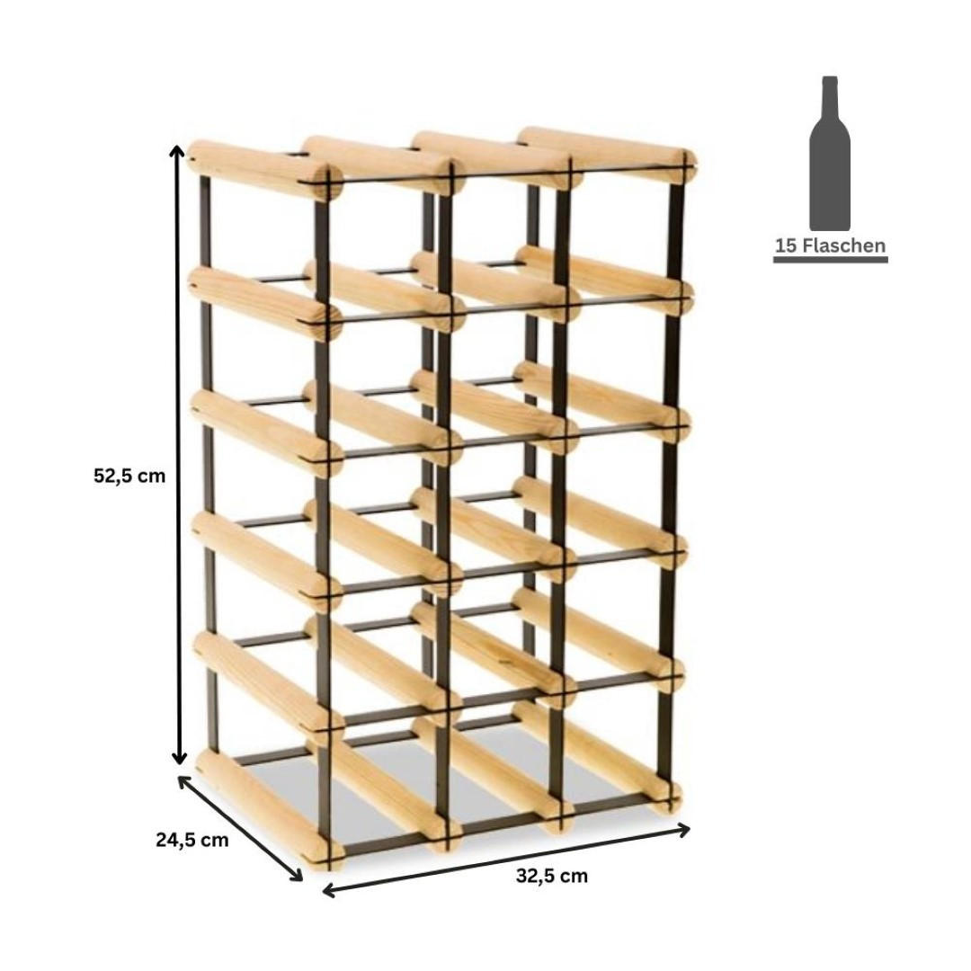 WEINREGAL Vinotega Mod Metal 52,5x32,5x24,5 cm 3x5 Flaschen Massives Kiefernholz Natur - Naturfarben, Holz (32.5/52.5/24.5cm) - PROREGAL