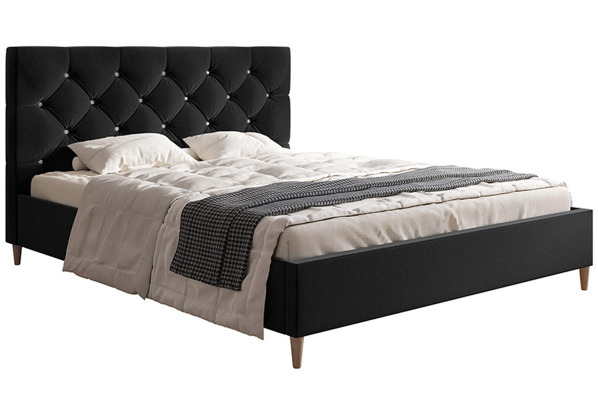 BETT Schwarz LUXO 6 Gepolstert Mit Kristallen 160x200 cm - Schwarz, Textil (160/200cm) - Sepro Meble