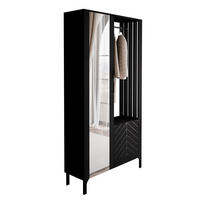 Garderobe LUMI mit Spiegel, Schwarz - Schwarz, Holzwerkstoff (105/197/33cm) - Lookway