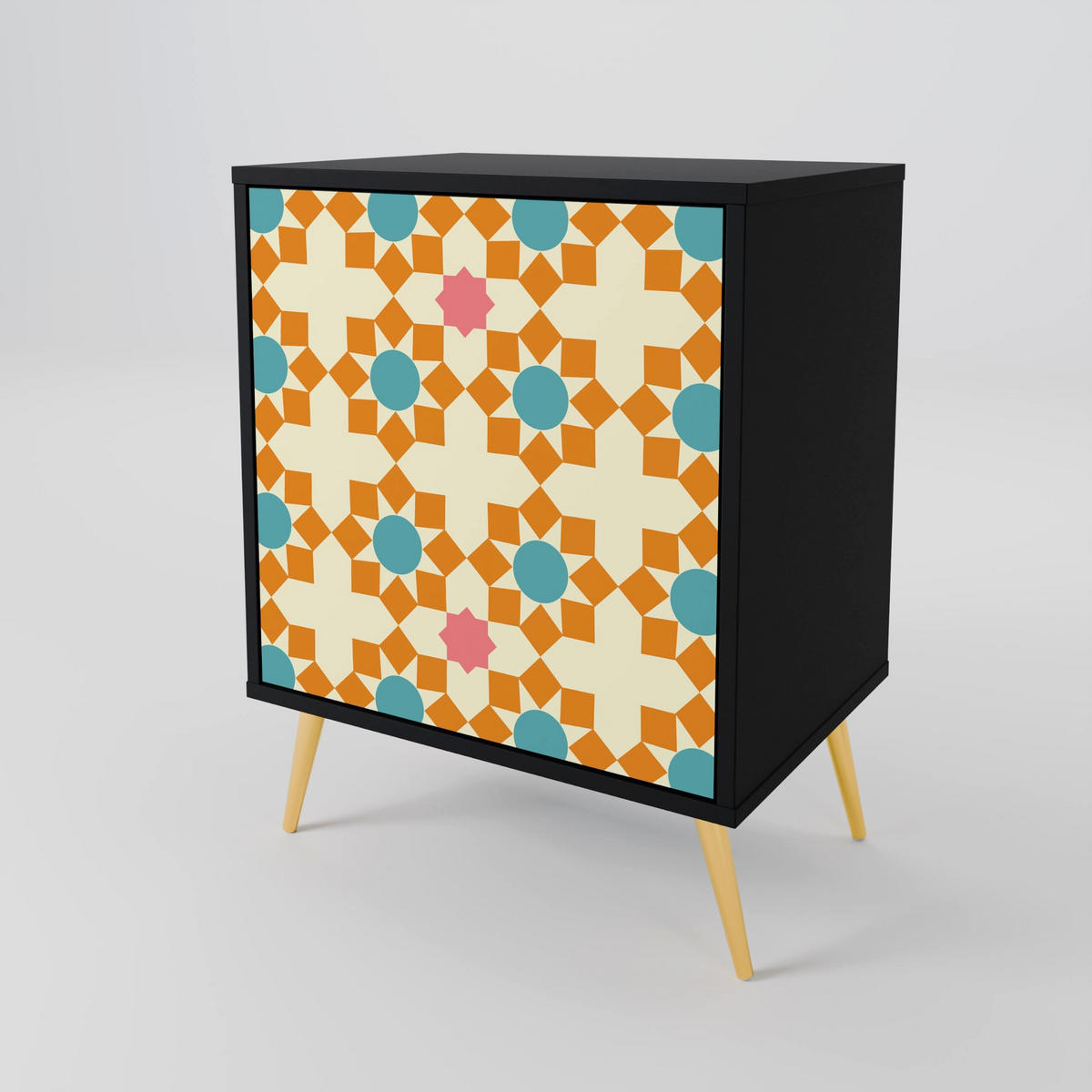 SIDEBOARD FLORAL DECOR, Schwarz, 57,5x42x72,5 cm, Schwarze Metallfüße - Multicolor/Schwarz, Holzwerkstoff/Metall (57.5/72.5/42cm) - SpaceRebels