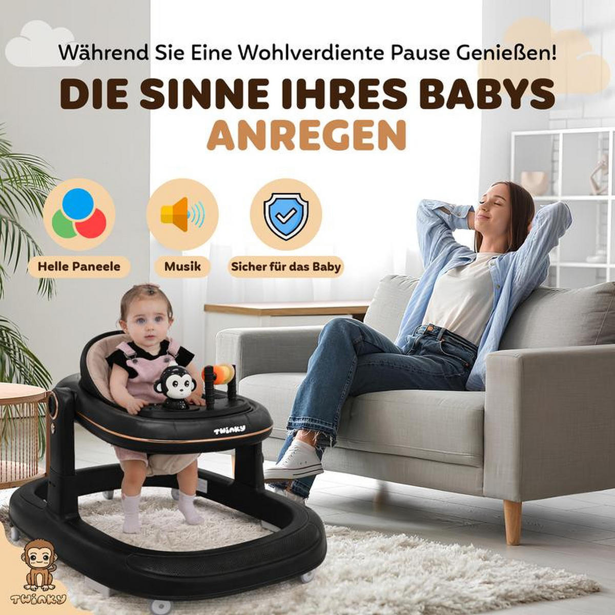 LAUFLERNHILFE GO 3 in 1 Schwarz - Lauflernwagen mit Spielset und Zubehör - Schwarz, Kunststoff (70/70cm) - Twinky