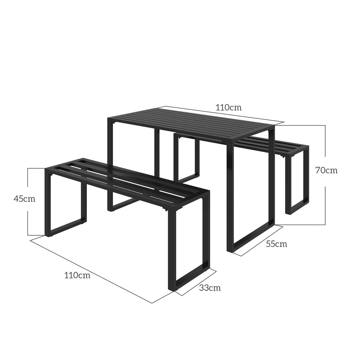 GARTENSET Tisch 2 Bänke schwarz - Schwarz, Metall - LEBENLANG