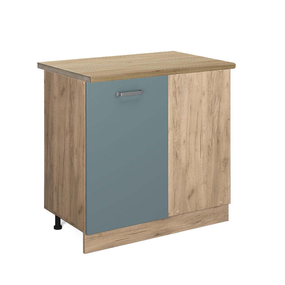 ECKUNTERSCHRANK R-Line Blau-Grau 86 cm, AP Eiche - Honigeiche/Eiche Wotan, Holzwerkstoff (86/81.6/60cm) - Vicco