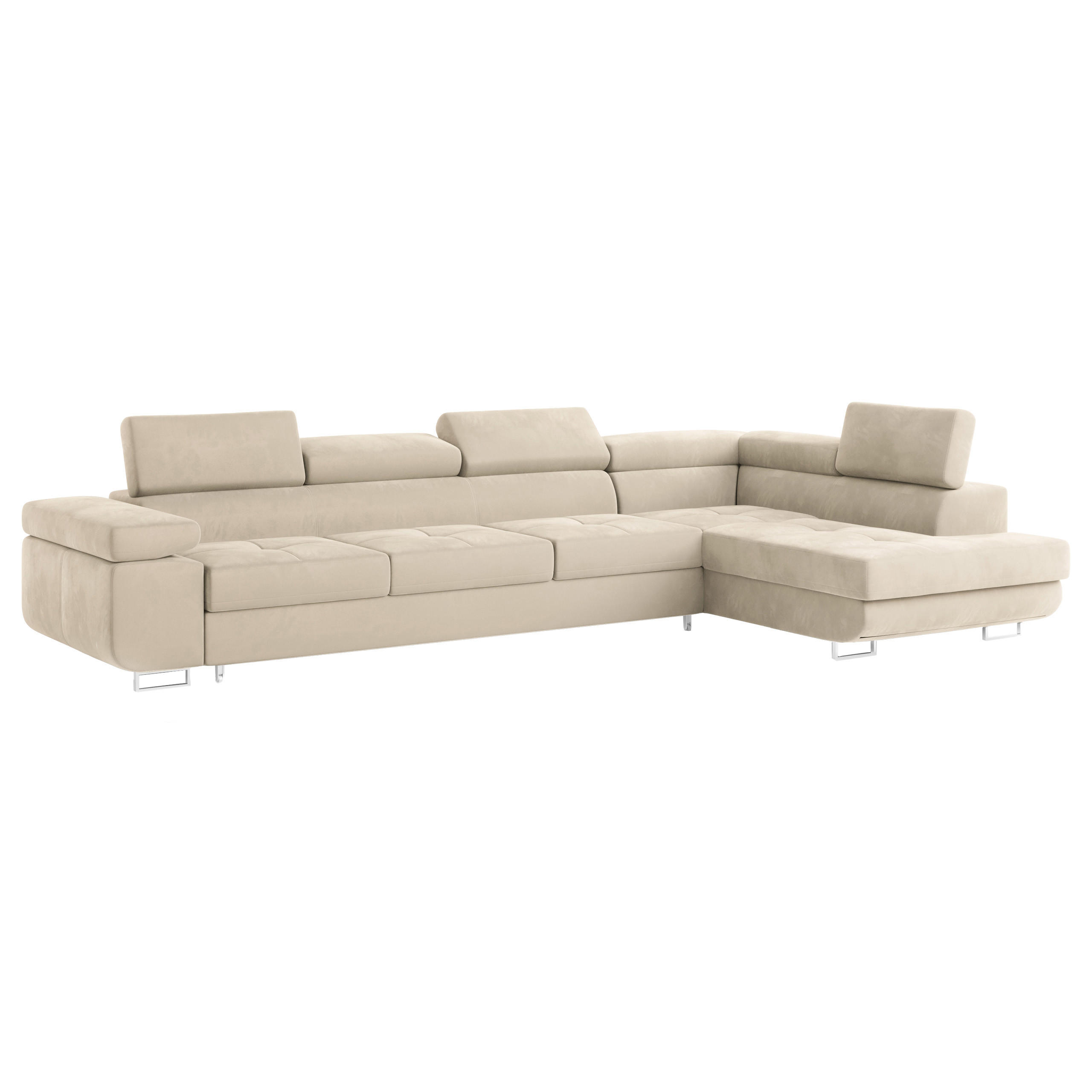 ECKSOFA VICENTE Creme Velours-Stoff mit Schlaffunktion - Creme, Holz (346/202cm) - MASSENO