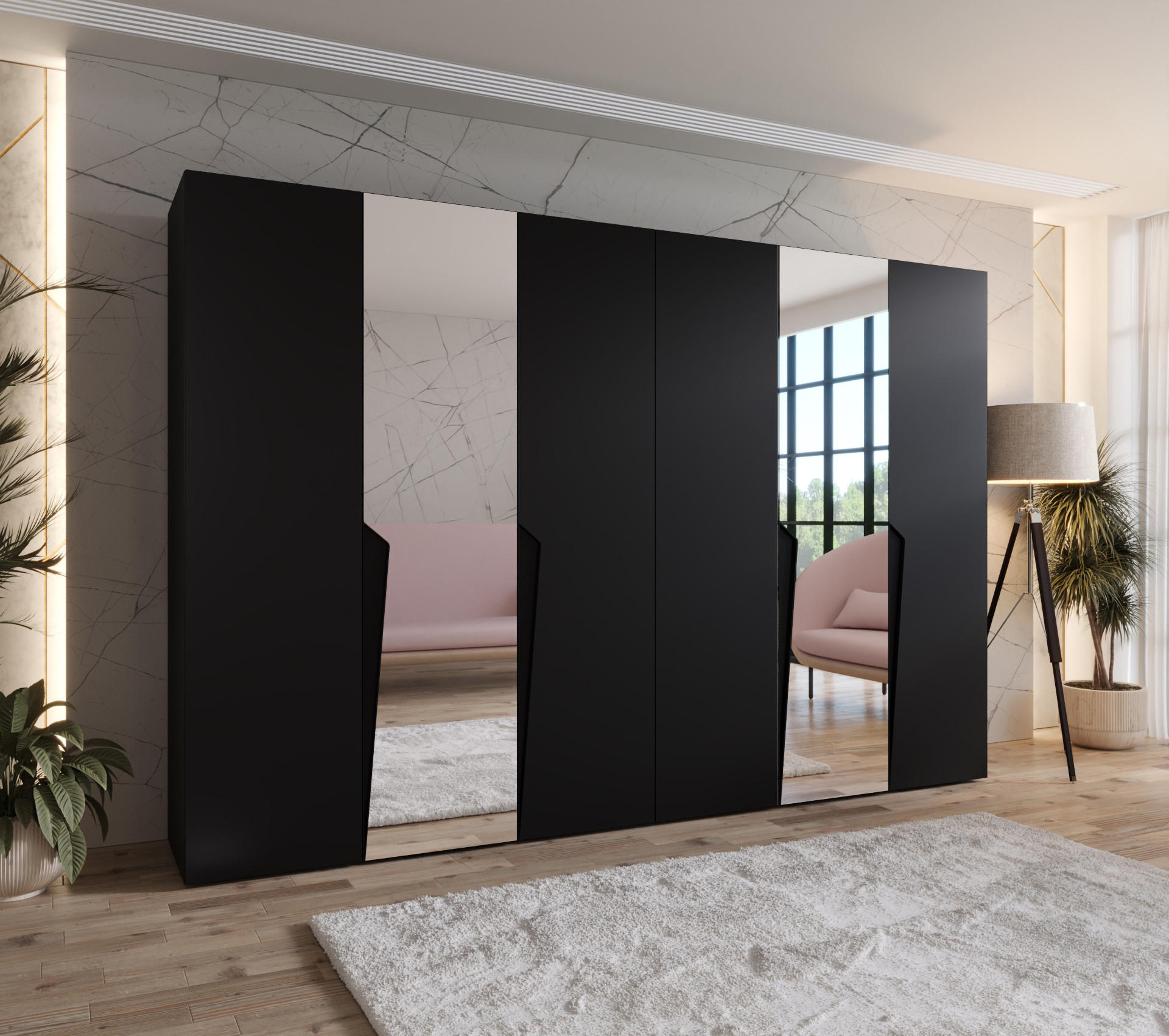 DREHTÜRENSCHRANK 202/300/52 6-türig - Schwarz, Holz/Metall (300/202/52cm) - Abiks Möbel