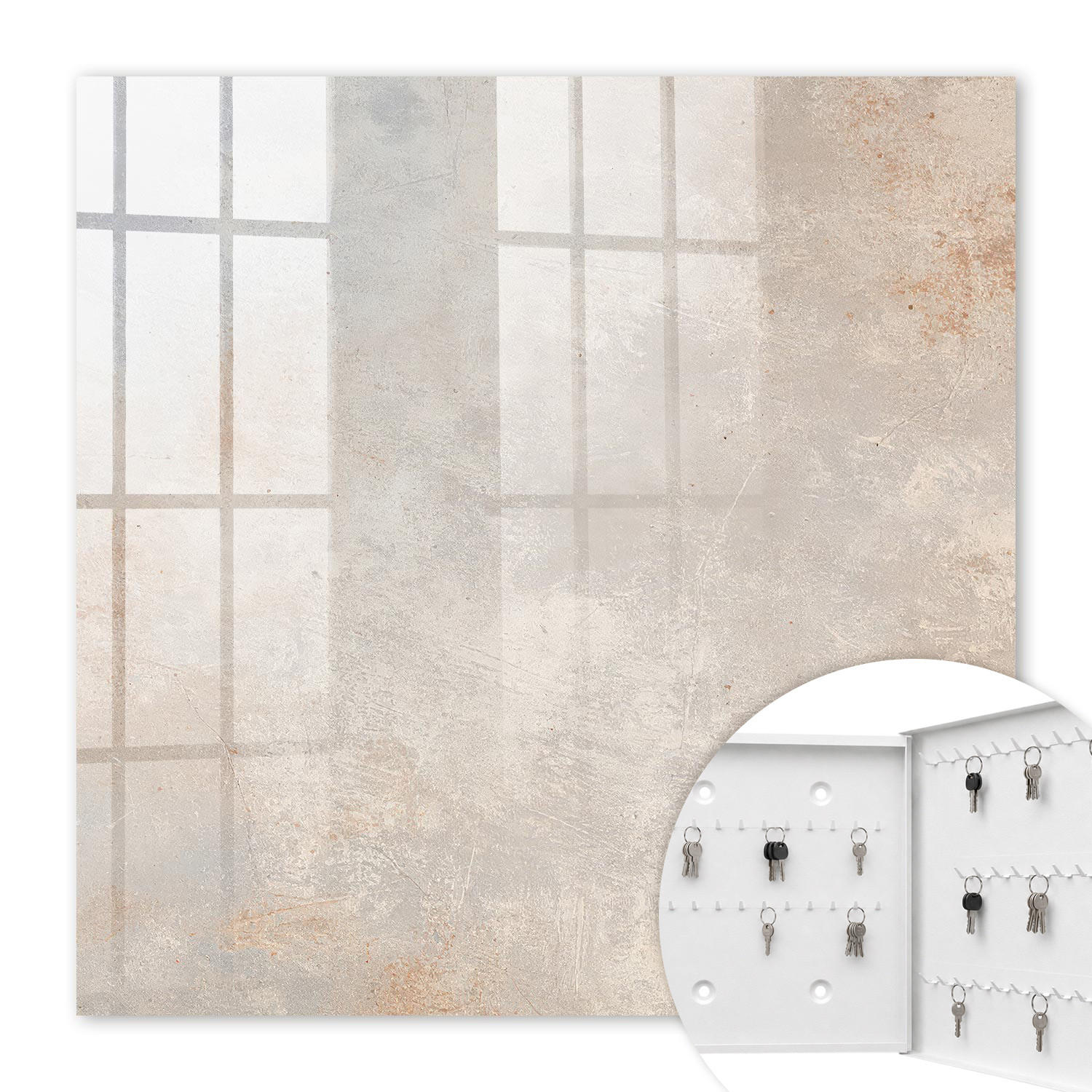 SCHLÜSSELBOX Weiß 30x30 cm – Türöffnung nach rechts - Rustikale Eleganz - Beige, Metall (30/30/5cm) - TULUP