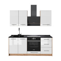 SINGLEKÜCHE Fame-Line, Weiß Hochglanz/Goldkraft Eiche, 190 cm, AP Anthrazit - Honigeiche/Weiß Hochglanz, Holzwerkstoff (190/82/60cm) - Vicco