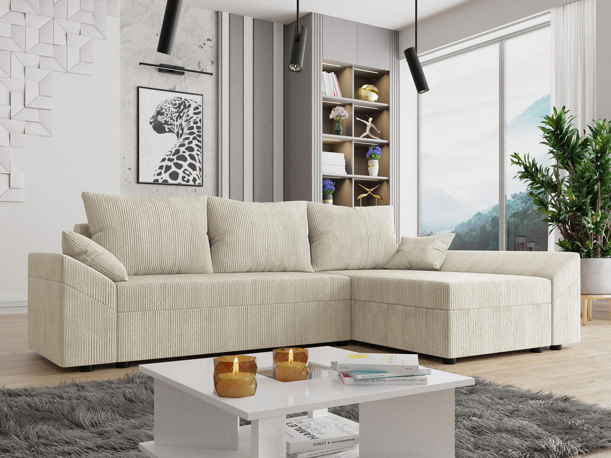 ECKSOFA Dante L Cord - Schwarz/Naturfarben, Holz/Kunststoff (240/140cm) - MIRJAN24